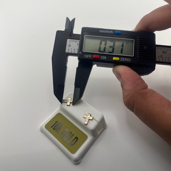 10k Solid Gold Diamond cut two tone cross earrings, REAL GOLD earrings unisex, - Picture 2 of 4